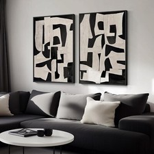 Large Framed Black and White Abstract Wall Art for Living Room, Set of 2 Piec...