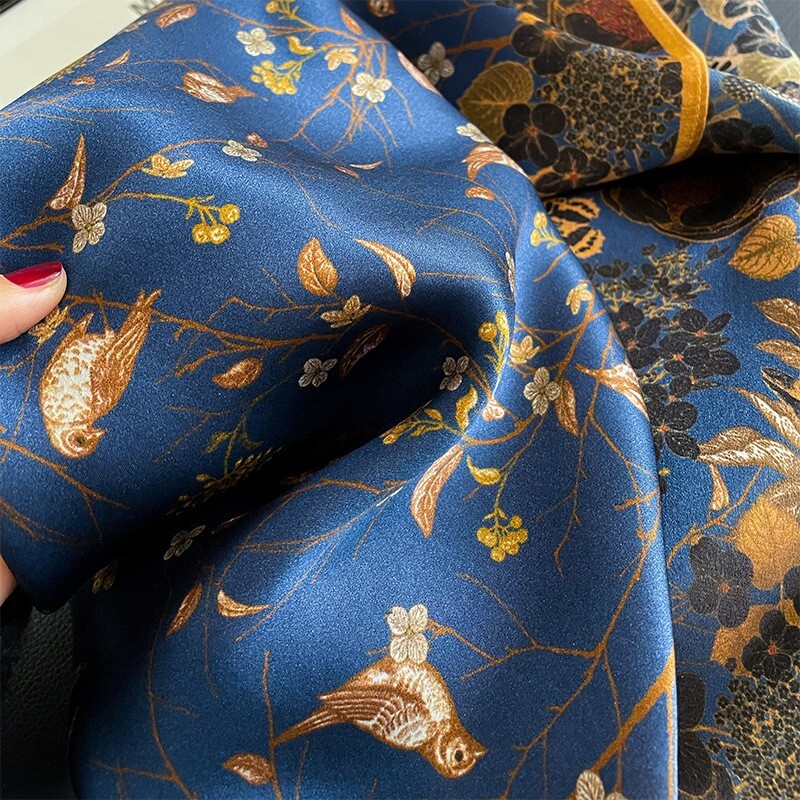 Stone Blue Leaf Pattern Silk Scarf main image 1