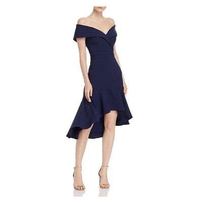 Aqua Womens 0 Navy Blue Off The Shoulder Hi Low Dress NWT CZ54 | eBay