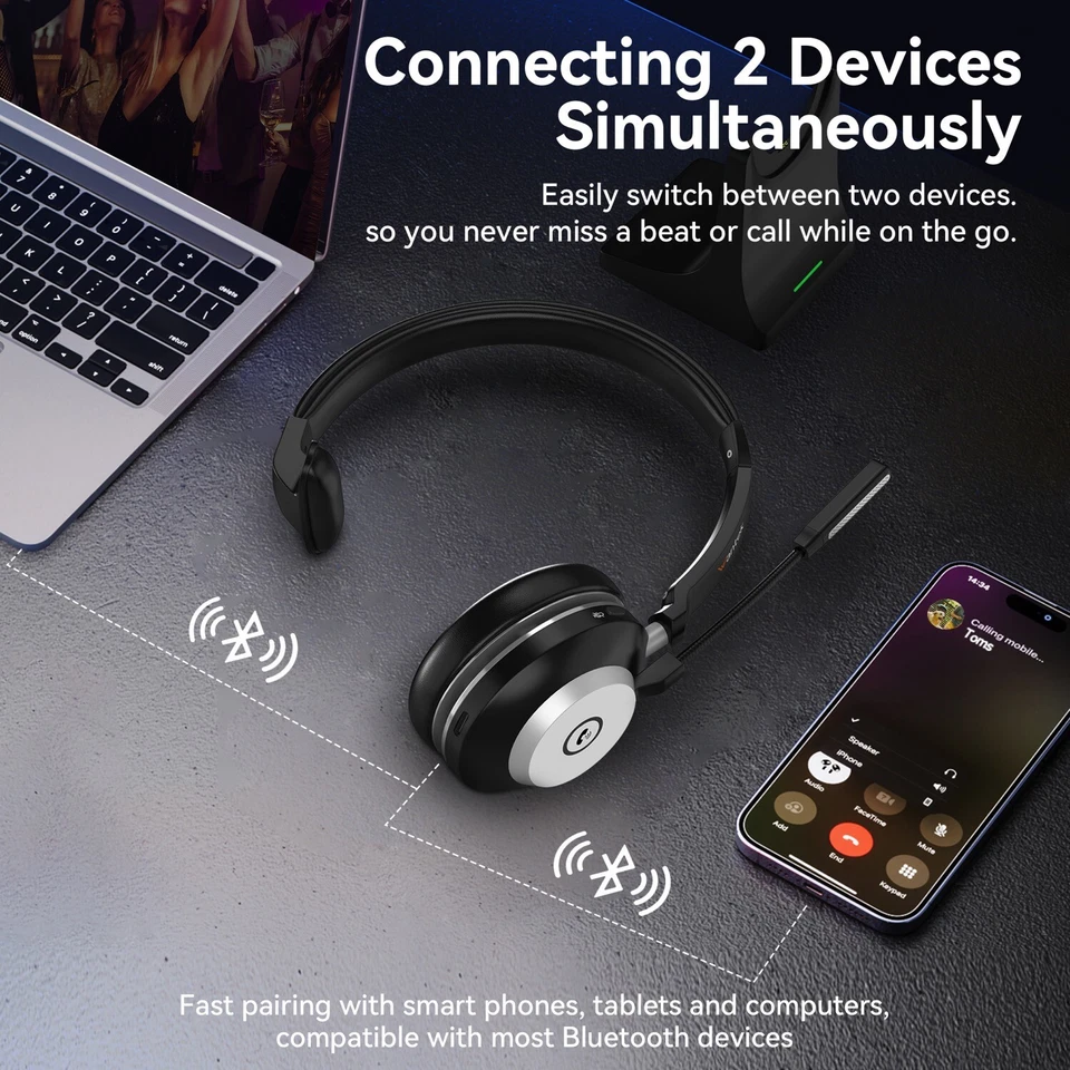 Wantek Mono-Kopfhörer mit Mikrofon USB-Dongle Bluetooth Headset für PC/Handy - Bild 4 von 4