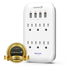 6 Outlet Extender Surge Protector With 4 USB Fast Charger Ports Wall Adapter Tap