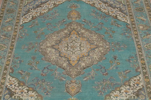 Vintage Türkis Blau Übergefärbt Handgeknüpft Traditionell Wohnzimmer Teppich 10x12 - Bild 4 von 21