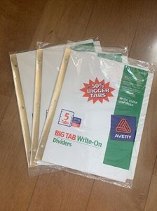 AVERY 23075 Big Tab Write-On Binder DIVIDERS - 5 TABS per PACK (THREE PACKS)