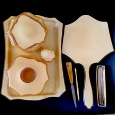 Vintage Antique Celluloid Bakelite Vanity Dresser Mirror 7 piece set Art Deco