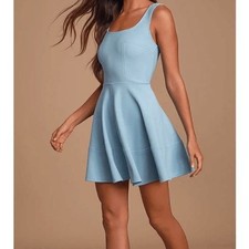 Lulus Skater Dress Womens XL Blue Excellent Sleeveless Textured Knit Mini