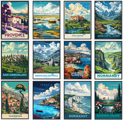 Vintage Reise Poster Stadt Retro Fantasy Stadtbild Kneipe Wandbild Deko A5 A4 A3