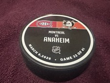 Anaheim Ducks USED Warm-Up Puck 3/6/2024 Vs Montreal Canadiens