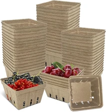 50 Pcs Natural Pulp Fiber Berry Basket, Molded Berry Basket Produce Vented