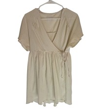 Urban Outfitters Beige Striped Tunic Mini Dress Coquette Wrap XS Light Flowy
