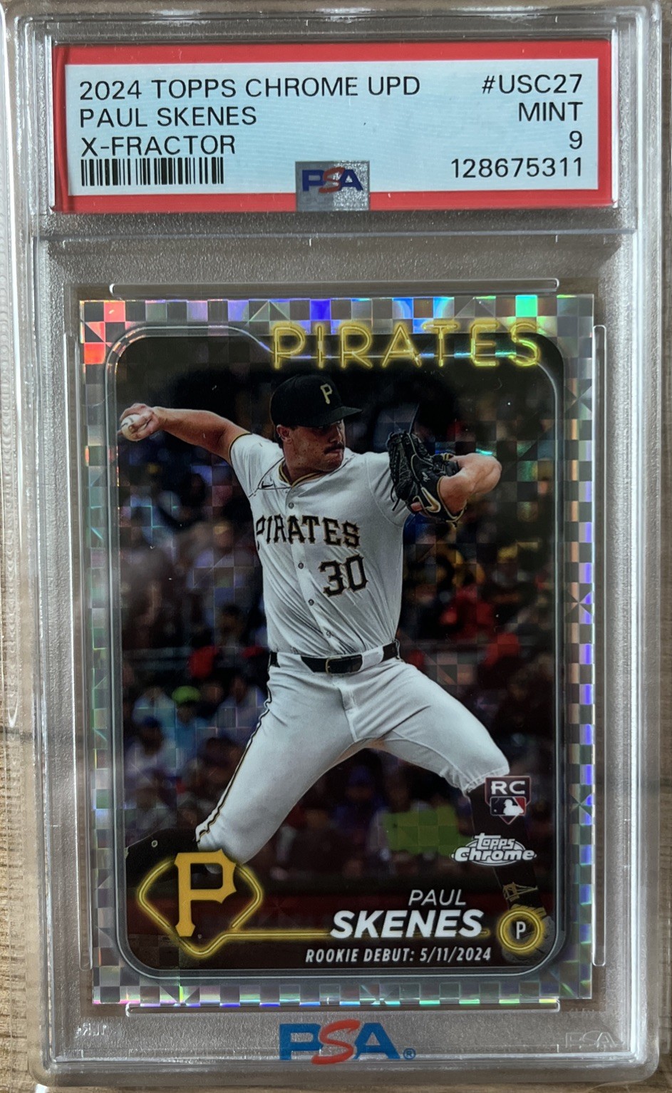 2024 Topps Chrome Update Paul Skenes #USC88 Rookie RC X-Fractor Refractor PSA 9