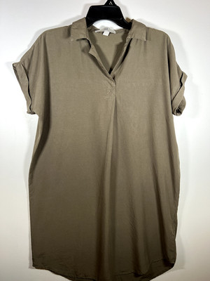 Thread Supply Olive Green Roll Sleeve Tunic Dress Short Sleeves Size Small