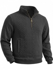 Men's Large Black Quarter Zip Pullover Sweatshirt - Casual Collared Style