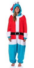 Sesame Street Adult Santa Cookie Monster Hooded Costume Fleece Pajama Kigurumi