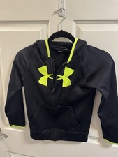 Boy  s Under Armour Lightweight Zip Up Hoodie Neon Green Size 7 Black Trim  Logo