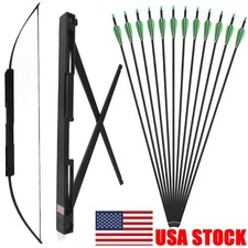 60" Folding Bow Longbow 40/60lbs Portable Archery Outdoor Hunting Carbon Arrows