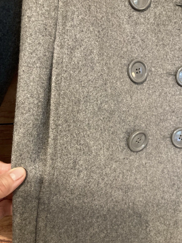 Abrigo New York & Co Talla 12 Gris Doble Pecho Guisante Forrado Mezcla Lana Chaqueta Foto 3 de 4