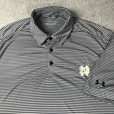 Notre Dame Shirt Men L Stripe Under Armour Polo Heatgear Fighting Irish Football