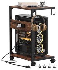 2 Tier Computer Tower Stand with Charging Station, 11.8" D x 16.5" W Rolling ...