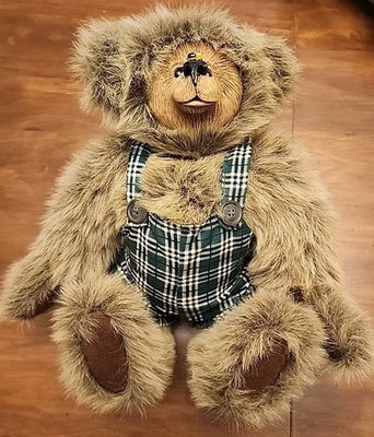 Kimberly's Originals Artist Teddy Bear Painted Resin Face Bumble Bee Plaid Bib