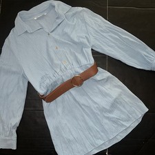 PRE-OWNED Zara L mini SHIRT DRESS sky BLUE brown Belt