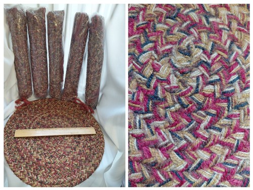 Set Of 6 Wool or Wool Blend Chair Pad Cushion Braided 15” Red Black Beige/Tan
