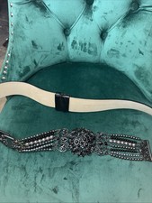 Chico Women  s Jeweled Beaded Black Genuine Leather Belt Size M/L 43  Adjust