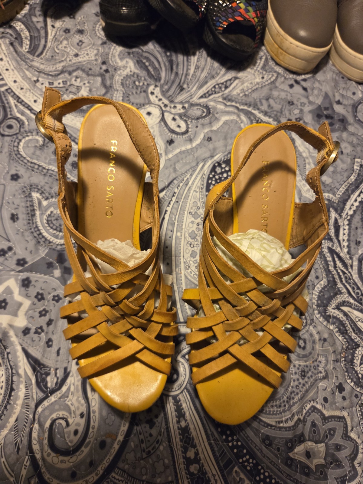 Womens Yellow Wedge Sandals Size 8