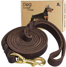LWBMG Leather Dog Leash 6ft x 3/4 inch, Heavy Duty Genuine Leather Braided Do...