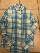 Original Penguin Slim Fit Plaid Long Sleeve Button-Up Shirt L Blue/White