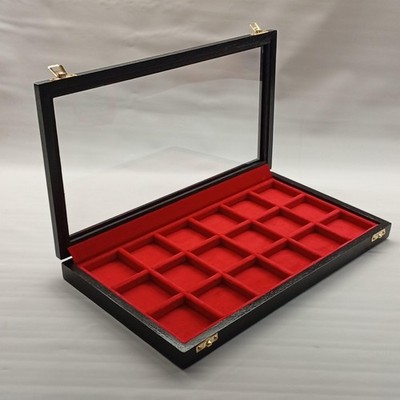 Wooden Display with Glass and 18 Compartments in Premium Velvet Ideal for...
