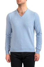 Malo Optimum Men's Ice Blue 100 Cashmere V-Neck Pullover Sweater