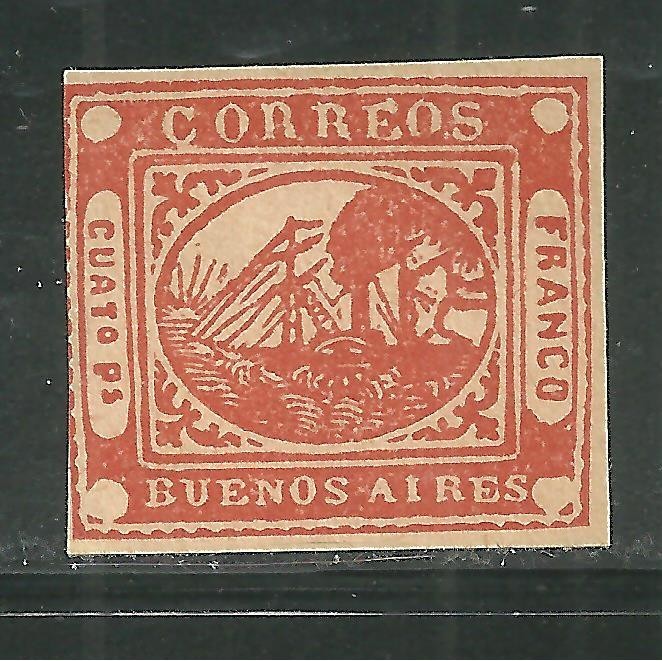 BUENOS AIRES 4 MINT LIGHT HINGE, LIKELY COUNTERFIET, STAEMSHIP ISSUE OF 1858