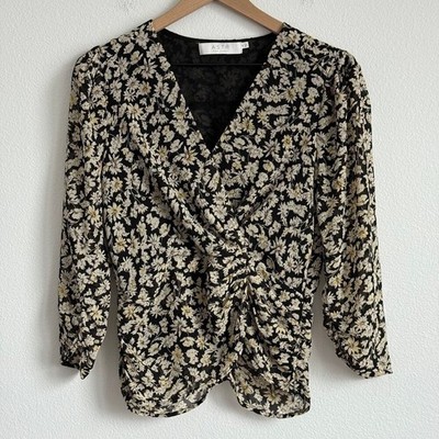 ASTR The Label Floral V Neck Wrapped Blouse Whimsigoth Dark Cottagecore Coquette