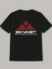Men'S Casual Summer Graphic T-Shirt - "SKYNET" Design, Black Polyester Crew Neck