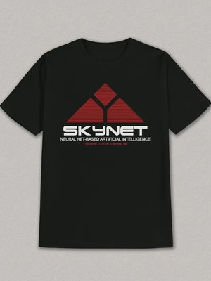 Men'S Casual Summer Graphic T-Shirt - ''SKYNET'' Design, Black Polyester Crew Neck