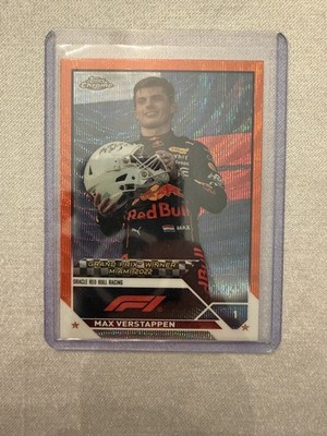 2023 Topps Chrome F1 Max Verstappen #1 Portrait Orange Wave Refractor 7/25  