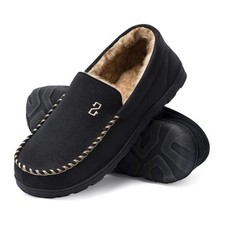 Men's Moccasin Slippers With Memory Foam, House Shoes for Indoor 11 Jet Black