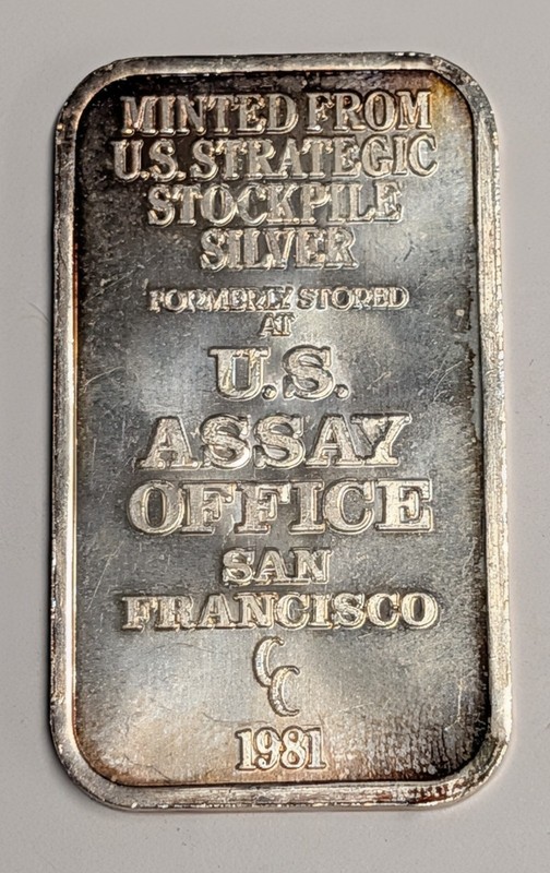 1 oz .999 Silver Vintage Bar ~ 1981 US Assay Office ~ CC