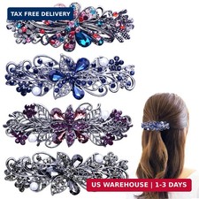 4 PCS Hair Barrettes Rhinestones Clip Sparkly Crystal Floral Accessory for Women