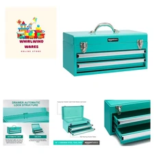 Steel Tool Box Storage and Organization Drawers, 18.11 x 8.66 x 9.45 in, Turq...