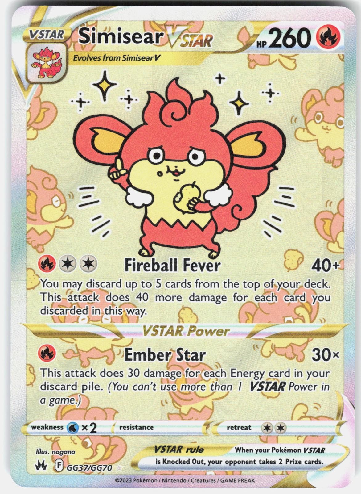 Pokemon Simisear VSTAR GG37/GG70 Holo Crown Zenith Galarian Gallery Pokemon NM