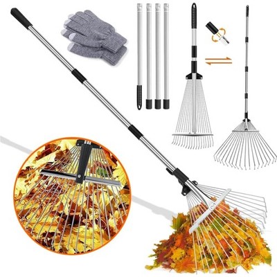 Widened Leaf Rake 22-44 cm, Garden Rake with 2.15 m Adjustable Metal Rod and ...