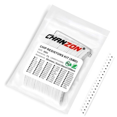 Chanzon 1200pcs 0603 SMD Resistor Kit 0-10M Ω ohm 60 Values 1/10W 0.1W ±1%...