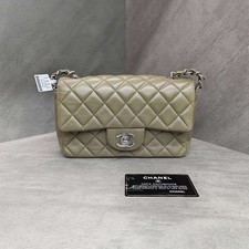 Chanel Classic Flap Medium Olive Green Lambskin Silver Hardware Shoulder Bag