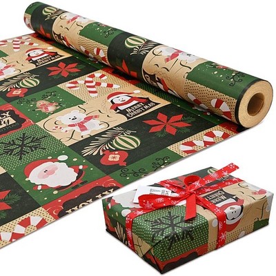 43cm x 15M Rollenpaket Weihnachts Geschenkpapier Kraftpapier gedruckt mit