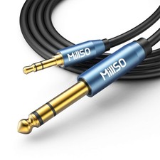 MillSO 6.35mm Male 1/4 to 3.5mm 1/8 TRS Stereo 8 Feet, Sapphire blue
