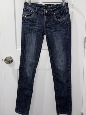 L.A. Idol Jeans Women Size 7 Dark Wash Bling Studded Embroidered Y2K