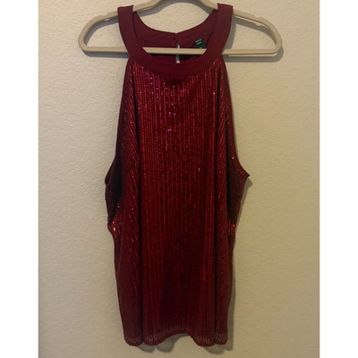SHEIN Curve Top 3XL Red Sequin Halter Sleeveless Party Blouse Holiday Sparkle