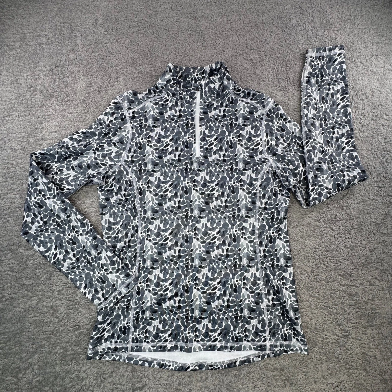 Hot Chillys Womens Gray Pebble Print 1/4 Zip Base Layer Top HC9730P Medium