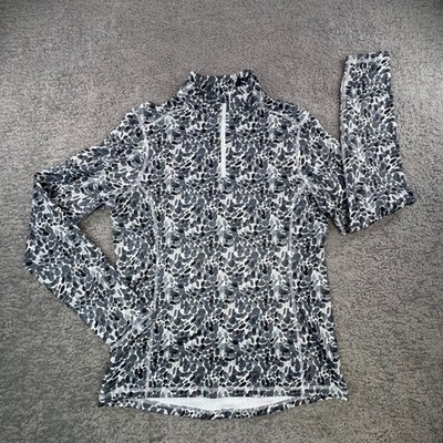 Hot Chillys Womens Gray Pebble Print 1/4 Zip Base Layer Top HC9730P Medium